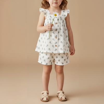 Makemake Organics Organic Flutter Top & Shorts Set - Poppy
