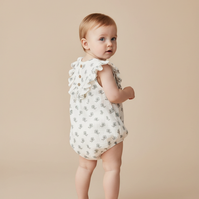 Makemake Organics Organic Sleeveless Ruffle Bubble Romper - Poppy