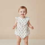 Makemake Organics Organic Sleeveless Ruffle Bubble Romper - Poppy