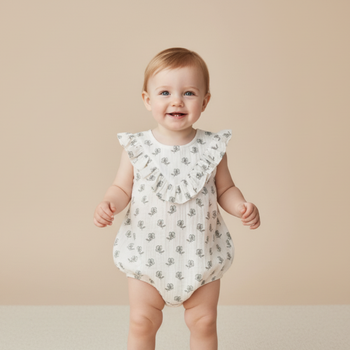 Makemake Organics Organic Sleeveless Ruffle Bubble Romper - Poppy