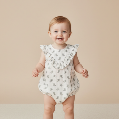 Makemake Organics Organic Sleeveless Ruffle Bubble Romper - Poppy
