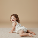 Makemake Organics Organic Sleeveless Ruffle Bubble Romper - Poppy