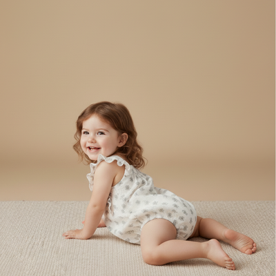Makemake Organics Organic Sleeveless Ruffle Bubble Romper - Poppy
