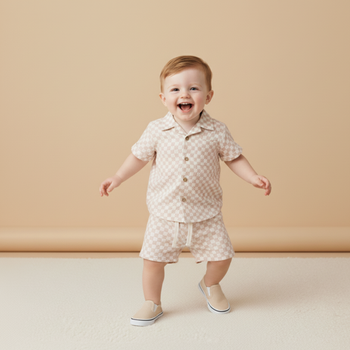 Makemake Organics Organic Shirt & Shorts Set - Brick Checks