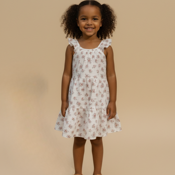 Makemake Organics Organic Ruffle Tiered Dress - Blush Floral