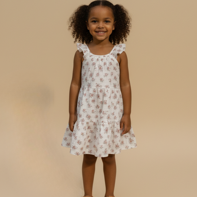 Makemake Organics Organic Ruffle Tiered Dress - Blush Floral