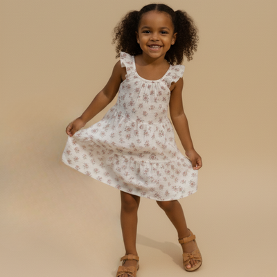 Makemake Organics Organic Ruffle Tiered Dress - Blush Floral