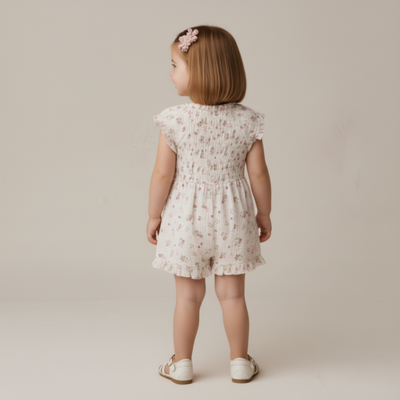 Makemake Organics Organic Smocked Jumpsuit - Blush Floral