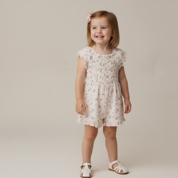 Makemake Organics Organic Smocked Jumpsuit - Blush Floral