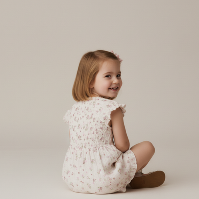 Makemake Organics Organic Smocked Jumpsuit - Blush Floral