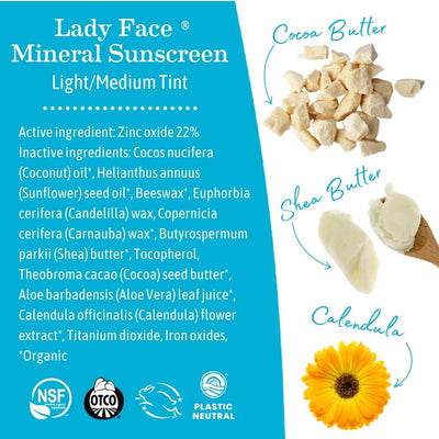 Lady Face Mineral Sunscreen Face Stick SPF 40: .74 oz. net wt. (21 g) / Medium/Dark Tint