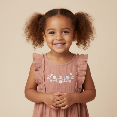 Makemake Organics Organic Embroidered Tiered Dress - Clay