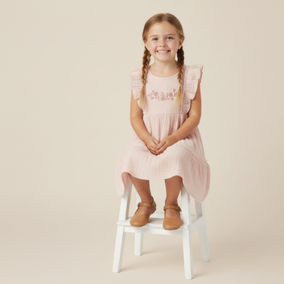 Makemake Organics Organic Embroidered Tiered Dress - Blush
