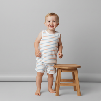 Makemake Organics Organic Sleeveless Tee & Shorts Set - Cabana Stripes