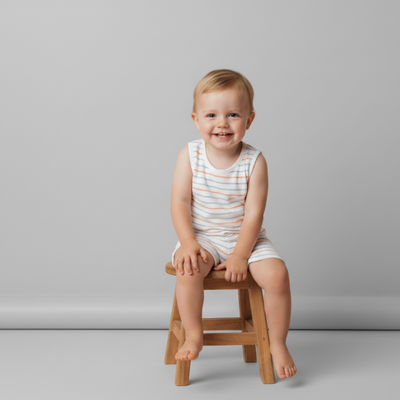Makemake Organics Organic Sleeveless Tee & Shorts Set - Cabana Stripes