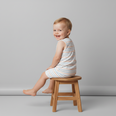 Makemake Organics Organic Sleeveless Tee & Shorts Set - Cabana Stripes