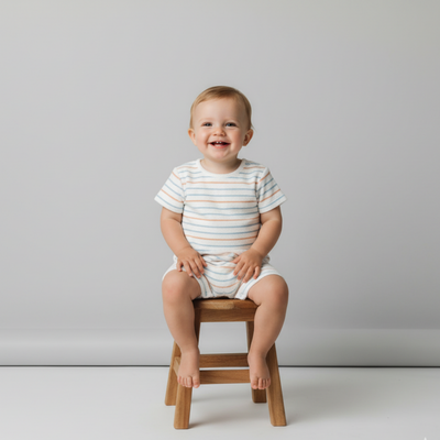 Makemake Organics Organic Short Romper - Cabana Stripes