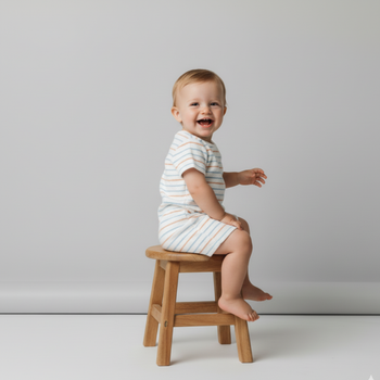 Makemake Organics Organic Short Romper - Cabana Stripes
