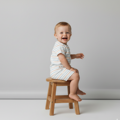 Makemake Organics Organic Short Romper - Cabana Stripes