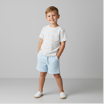 Makemake Organics Organic Terry Tee & Shorts Set - Cabana Stripes