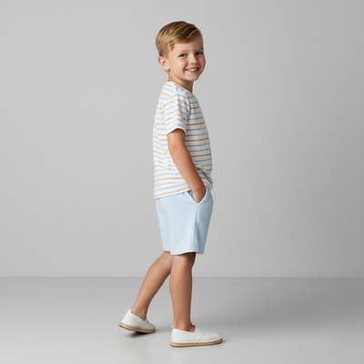 Makemake Organics Organic Terry Tee & Shorts Set - Cabana Stripes