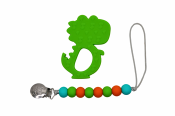 Dinosaur Teether Set with Silicone Pacifier Clip