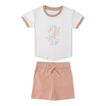 Makemake Organics Organic Graphic Tee & Shorts Set - Beach Day