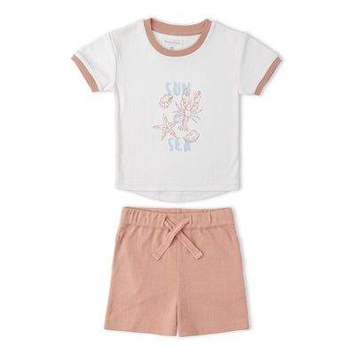 Makemake Organics Organic Graphic Tee & Shorts Set - Beach Day