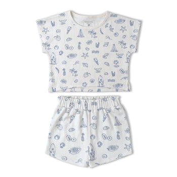 Makemake Organics Organic Drop Shoulder Tee & Shorts Set - Coastal