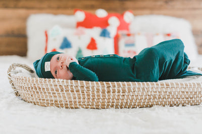 Baby Organic Knotted Gown + Top Knot Hat - Forest