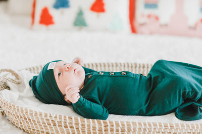 Baby Organic Knotted Gown + Top Knot Hat - Forest