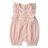 Makemake Organics Organic Embroidered Ruffle Romper - Blush