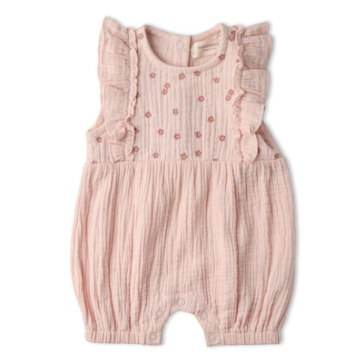 Makemake Organics Organic Embroidered Ruffle Romper - Blush