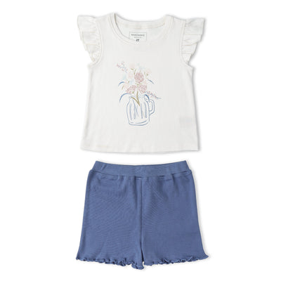 Makemake Organics Organic Sleeveless Flutter Top & Shorts Set - Spring Floral