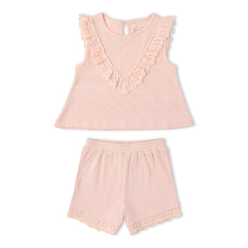 Makemake Organics Organic Ruffle Top & Shorts Set - Blush