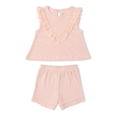 Makemake Organics Organic Ruffle Top & Shorts Set - Blush