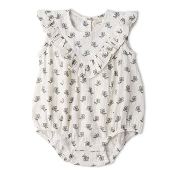 Makemake Organics Organic Sleeveless Ruffle Bubble Romper - Poppy