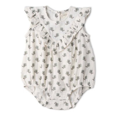Makemake Organics Organic Sleeveless Ruffle Bubble Romper - Poppy
