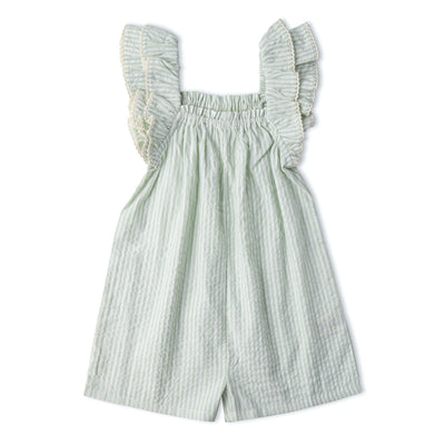 Makemake Organics Organic Flutter Jumpsuit - Basil Stripes