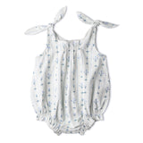 Makemake Organics Organic Tie Shoulder Bubble Romper - Blue Vines