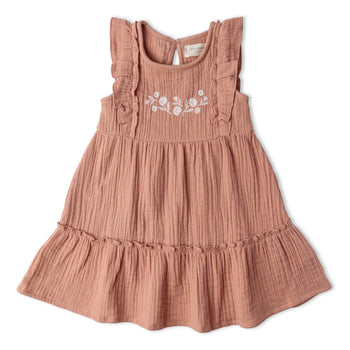 Makemake Organics Organic Embroidered Tiered Dress - Clay