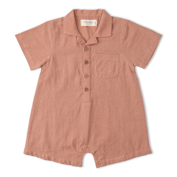 Makemake Organics Organic Collared Romper - Clay