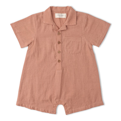 Makemake Organics Organic Collared Romper - Clay