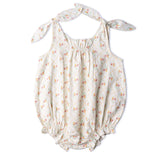 Makemake Organics Organic Tie Shoulder Bubble Romper - Spring Weave