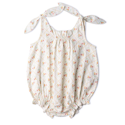 Makemake Organics Organic Tie Shoulder Bubble Romper - Spring Weave