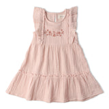 Makemake Organics Organic Embroidered Tiered Dress - Blush