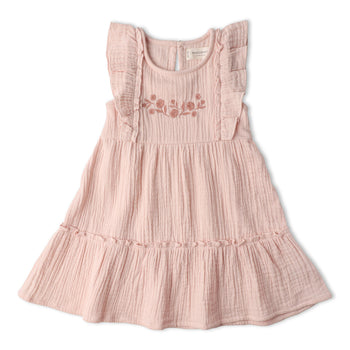Makemake Organics Organic Embroidered Tiered Dress - Blush