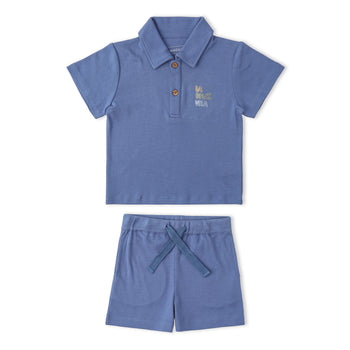 Makemake Organics Organic Polo Shirt & Shorts Set - Slate