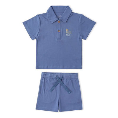 Makemake Organics Organic Polo Shirt & Shorts Set - Slate