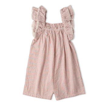 Makemake Organics Organic Flutter Jumpsuit - Coral Stripes